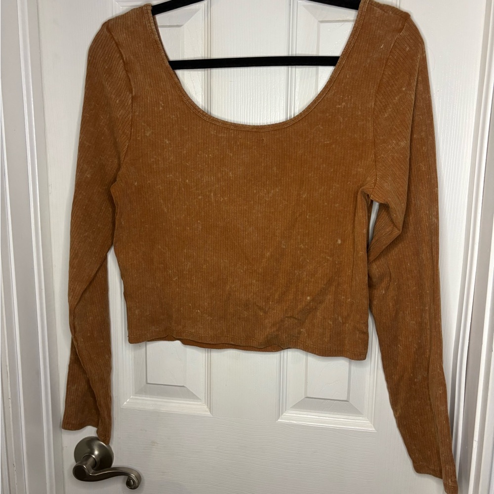 Wild Fable Brown Long Sleeve Crop Top
